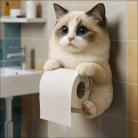 Cat Toilet Paper Holder Wall-Mounted Toilet Roll Holder Bathroom Kitchen Loo Roll Organizer for Cat Lovers Housewarming Gift