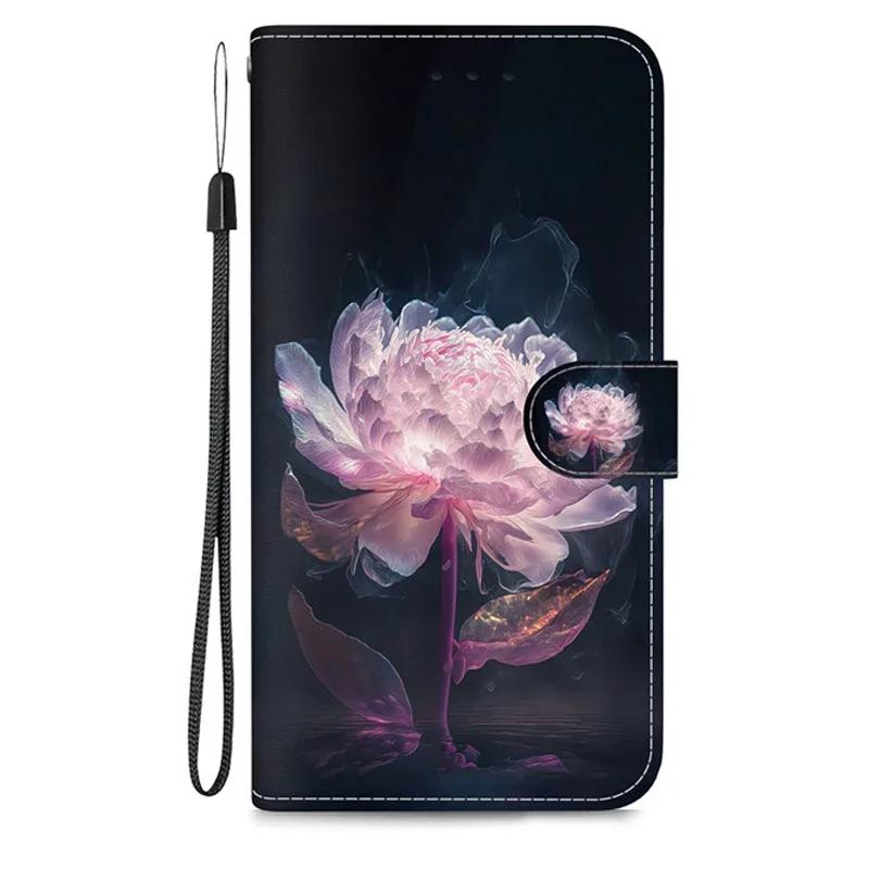Case on For Samsung Galaxy A15 A05s A05 A25 A24 A14 4G A34 A54 5G A155 A156 A256 Leather Flip Stand Phone Cover Cute Flower Capa
