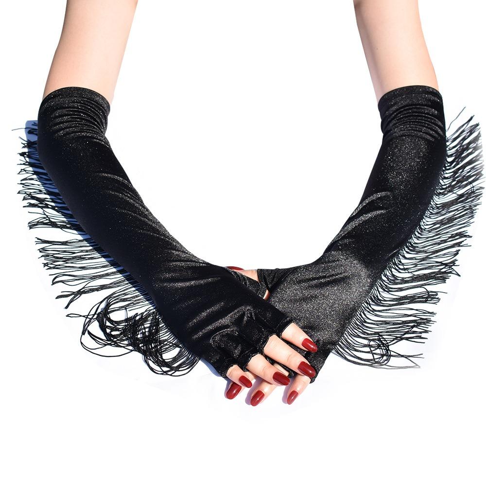 Musical Lady Long Gloves Stretch Stage Dance Mittens Simple Fringe Tassel Gloves Performance Party