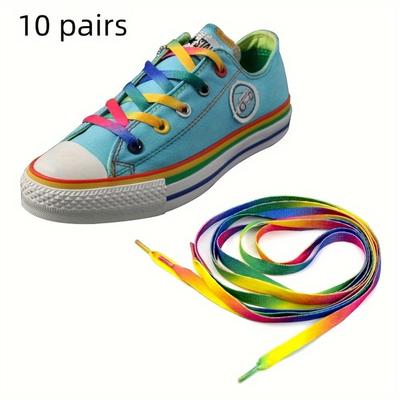 10 пар радужных шнурков на плоской подошве, парусиновые спортивные повседневные туфли, шнурки, плоские градиентные цветные шнурки, цветные белые шнурки на парусиновой подошве