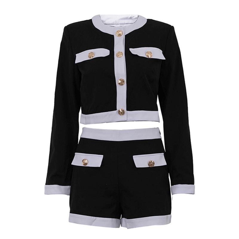 Узкий контрастный комплект пальто и шорт, женский однобортный топ с длинным рукавом, шорты с высокой талией, новинка 2025 года, элегантный женский костюм