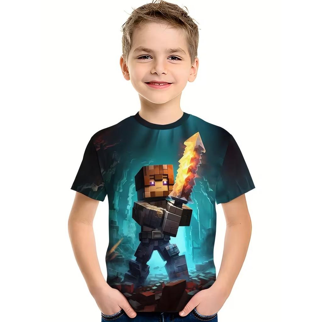 Mine-13 Years Old Boys Game Steve Armor Full Print Breathable Half-Sleeved Middle Big Kids Summer Children's Clothing