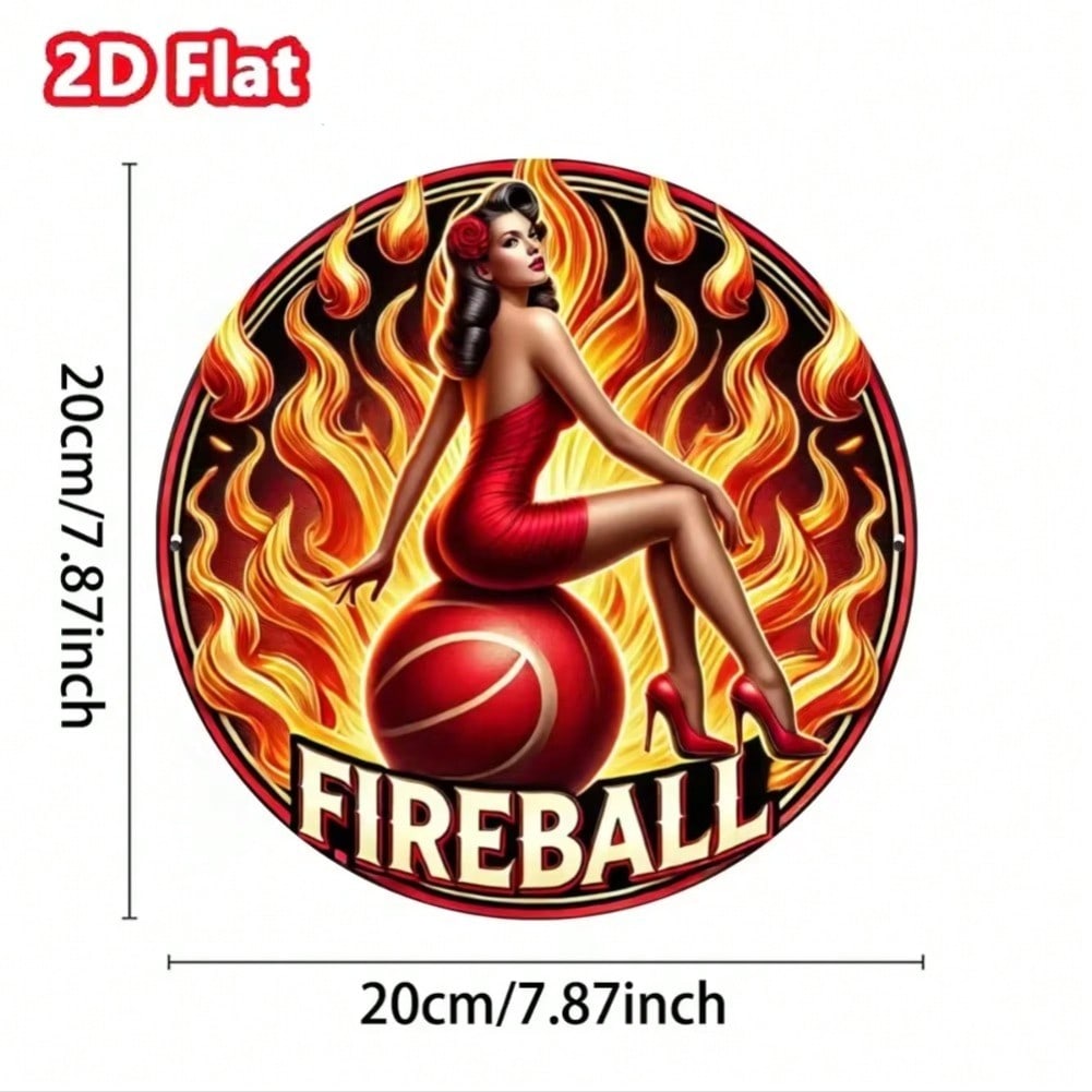 Fireball Metal Sign Round Wall Art Halloween Decor Home Room Decor