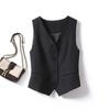 Women Vest Sleeveless Single-breasted Western Style Slim Fit Cardigan Suit Coat Pure Color V Neck Formal