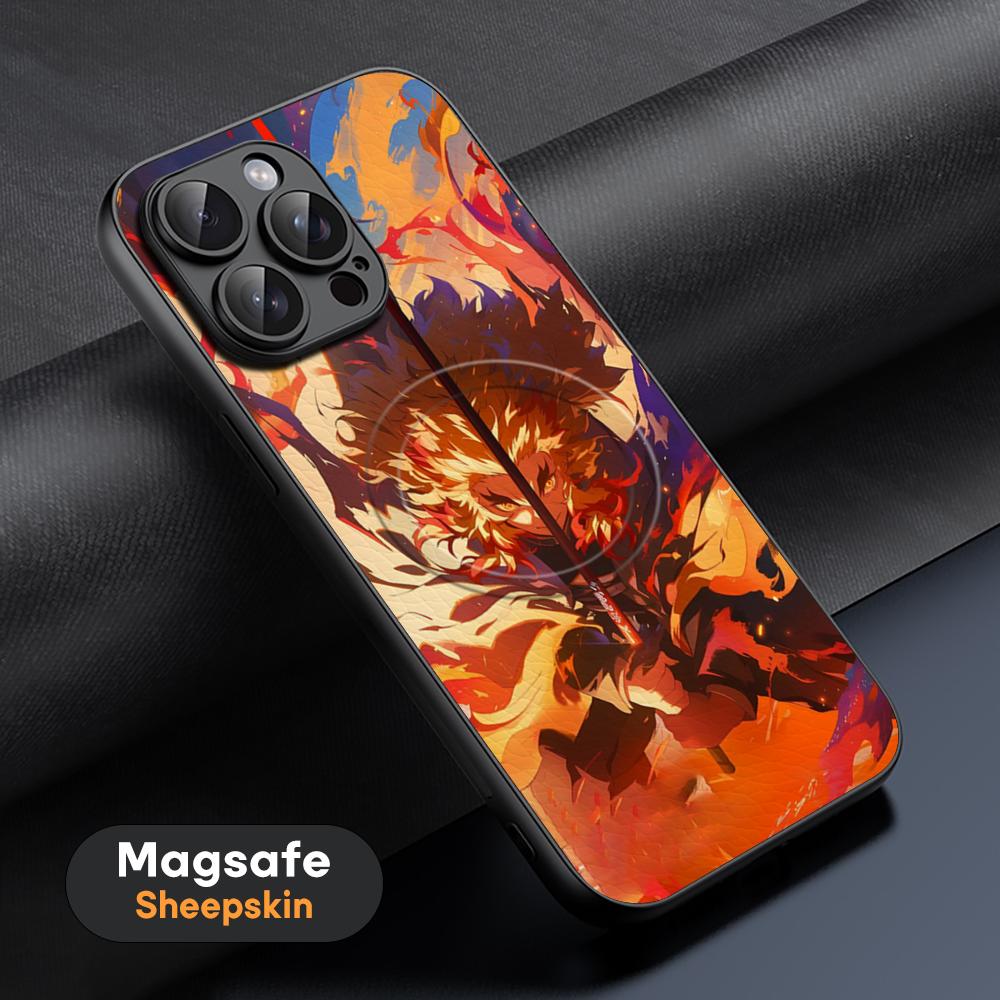 Cool Anime Kimetsu No Yaiba Phone Case For iPhone 16 15 14 13 12 11 Plus Pro Max High-end Luxury Magsafe Sheepskin
