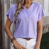 Женские модные повседневные летние весенние однотонные блузки и рубашки с v-образным вырезом и короткими рукавами с принтом
