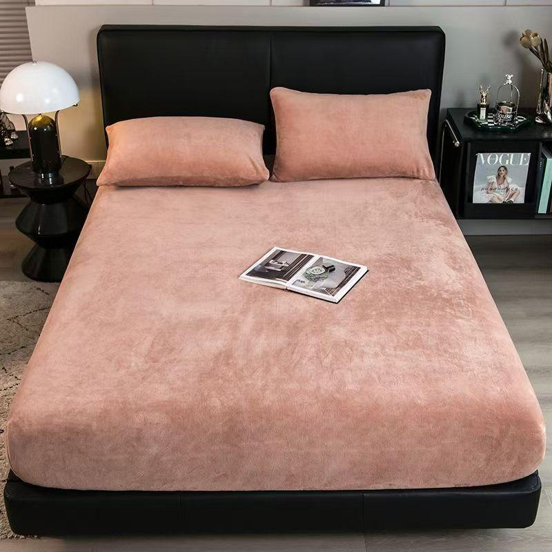Зимняя Теплая Плюшевая Простыня на Резинке Эластичный Наматрасник Пушистый Бархатный Флисовый Постельный Комплект Пара Термальная Двуспальная Кровать Кинг-сайз