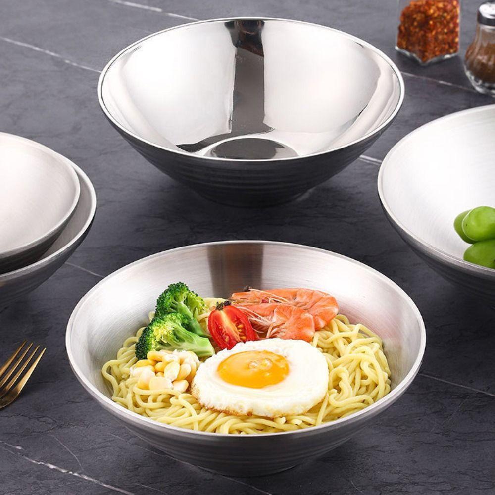 Heat Insulated Ramen Bowl Anti Fall Instant Noodles Bowl 304 Stainless Steel Bowl Cold Noodles