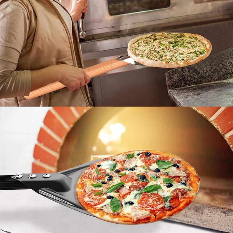 Круглая лопатка для переворачивания пиццы 7/9/12 дюймов Лопатка для переворачивания пиццы Лопатка для переворачивания пиццы Длинная ручка Перфорированная алюминиевая лопатка для пиццы Аксессуары для печи для пиццы