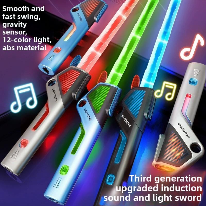 Детские разноцветные светящиеся игрушечные мечи Телескопический музыкальный лазерный меч 2-в-1 Вращающаяся игрушка-антистресс Световой меч Игрушки для детей и взрослых
