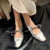 Women Flat Soft Lace-up Loafers Female Spring New Fashion Silver Mary Jane Single Shoes Ladies Casual Dress Outdoor Ballet Shoes
