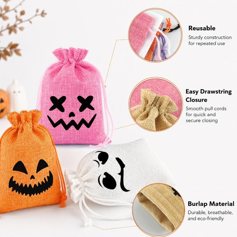 1/5Pcs Halloween Drawstring Treat Bags Pumpkin Ghost Print Portable Candy Storage Pouches for Holiday Party Gift Giving