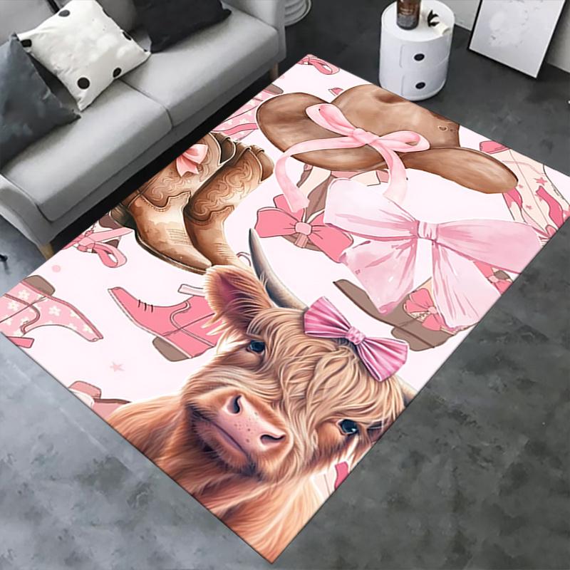 Chair Mat: Pink Bow Cow Print Office Carpet Oversized Rug for Home Decor, Sofa Cover, Gift Idea, Suitable for Bedroom, Living Room, and Various Rooms