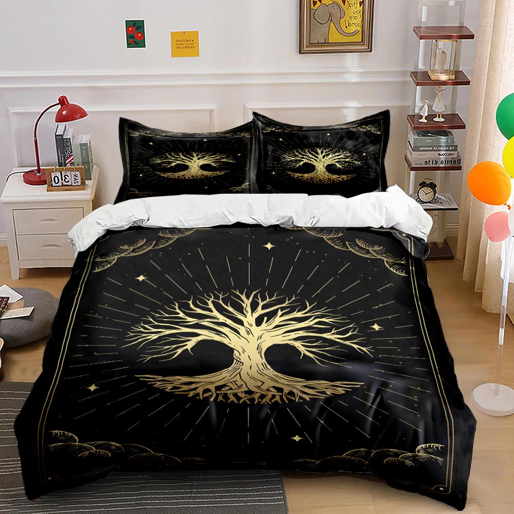 Golden Tree of Life Design Bedding Set Bedding set (1 duvet cover, 2 pillowcases, duvet not included)