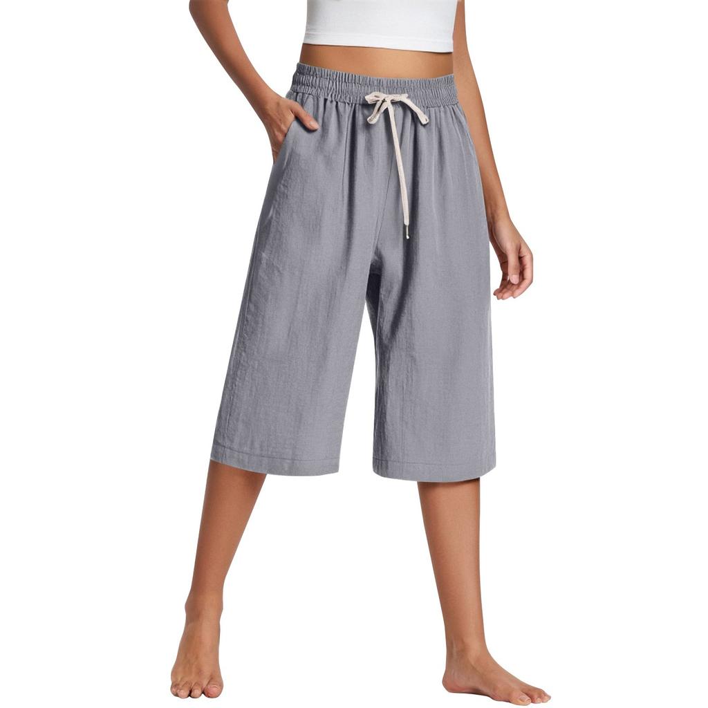 Женские широкие брюки с карманами, легкие, с высокой талией, свободные, укороченные брюки с поясом