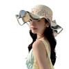 Breathable Wide Brim Sun Hat Pearl Fisherman Sunshade Cap Vacation Lace Streamers Straw Hat  Travel