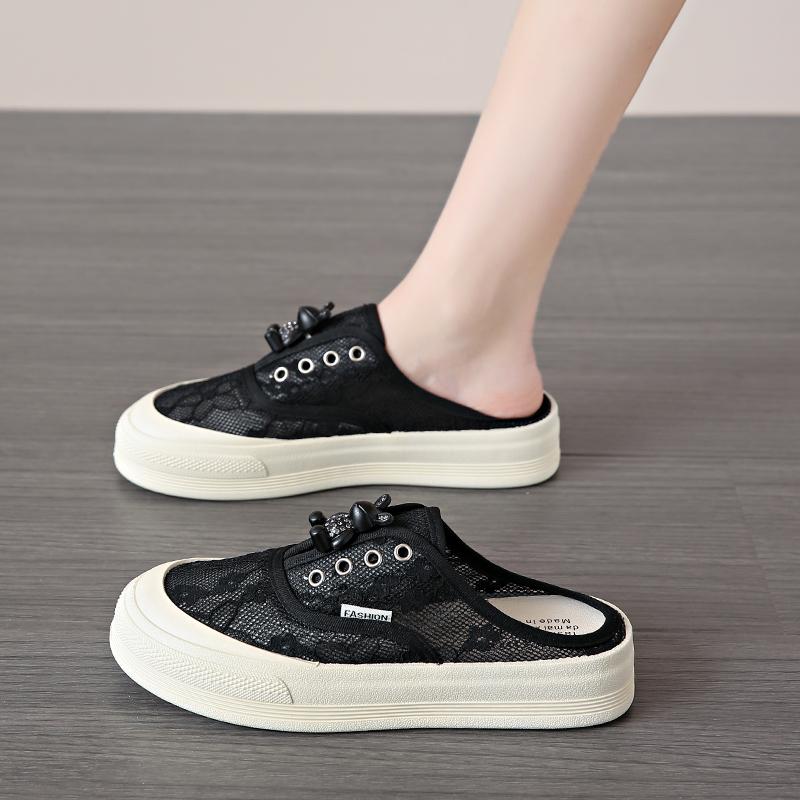 CRLAYDK 2024 Лето Новые Слипоны Женские Туфли Милые Кружева Дышащие Кроссовки Для Прогулок Шлепанцы На Платформе С Открытой Спиной Модные Мюли