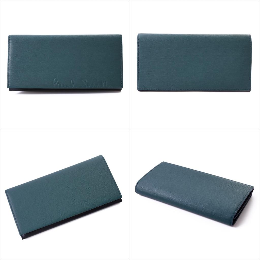 Paul Smith Cropped Logo Leather Long Wallet Set Dark with Original Storage Care and Shopping Bag 553408 Men's (No Personalization, Green) Box, Cloth,