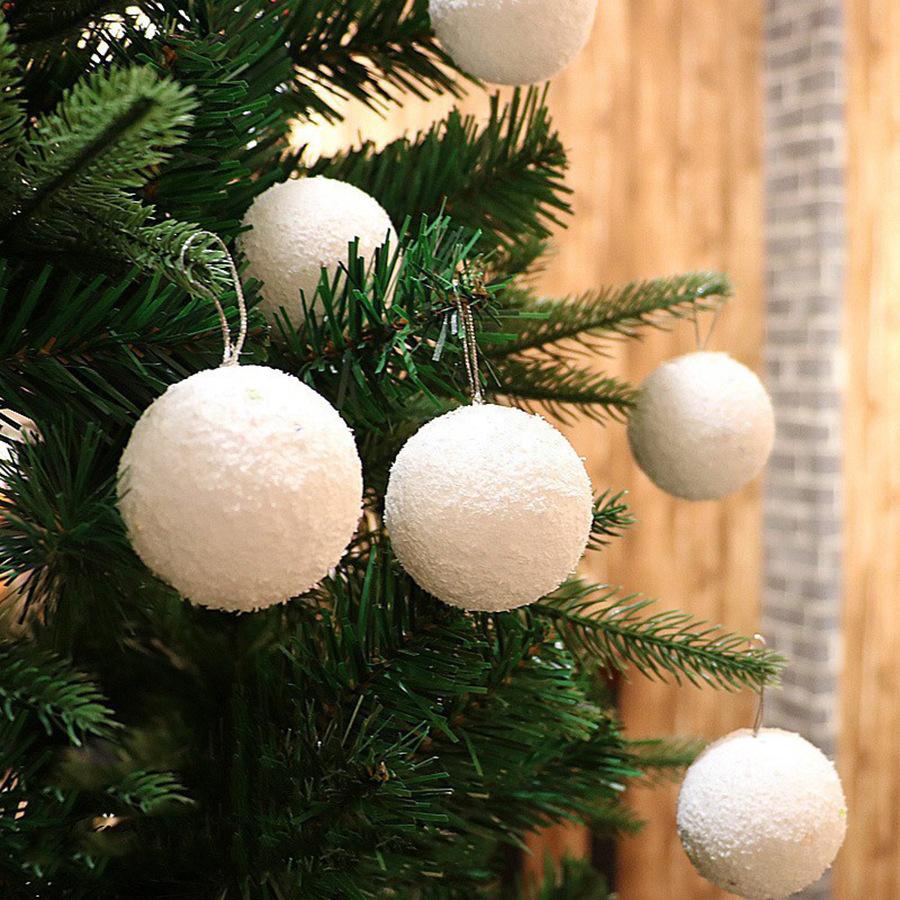 6pcs 6/8CM White Christmas Ball Hanging Decoration Party Home Room Decoration New Year Gift Box Navidad Christmas Tree Decor