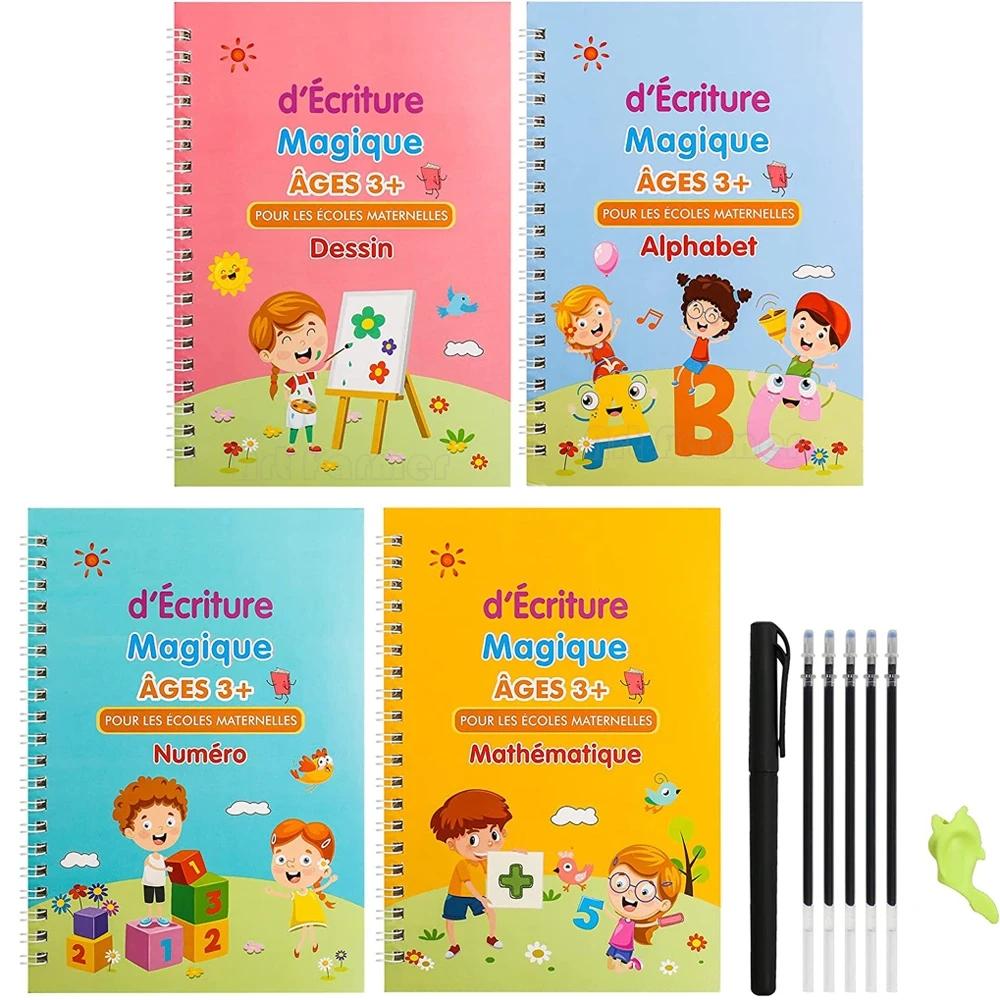 4 French Calligraphy Practice Sets, Alphabet And Number Workbook, French Beginner Activity Copybook