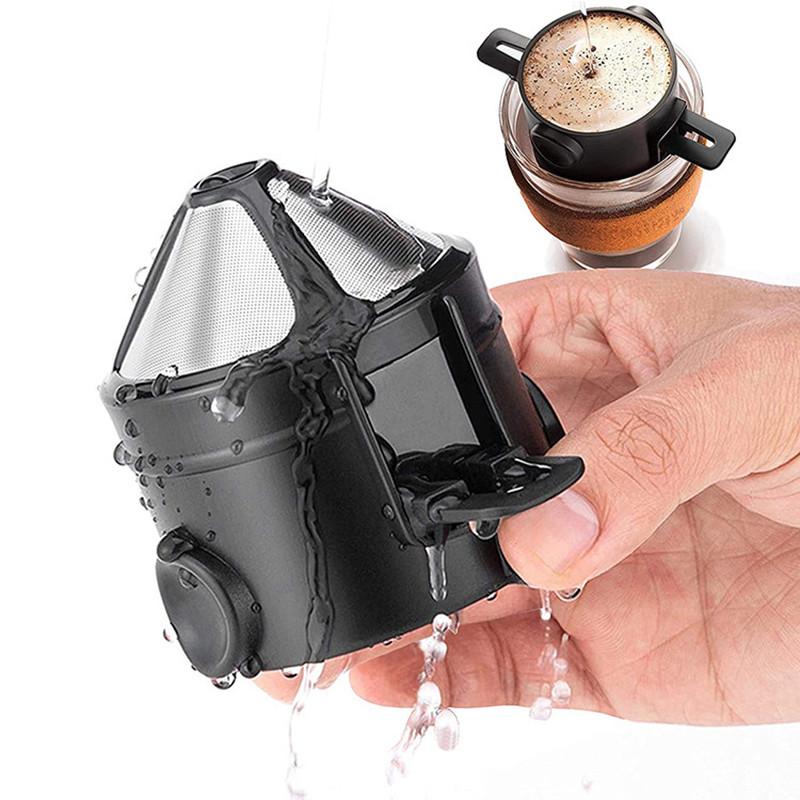 Portable Folding Hand Brewed Coffee Filter Dripper Cone for Drip Coffee and Tea with Stainless Steel Holder No Filter Paper