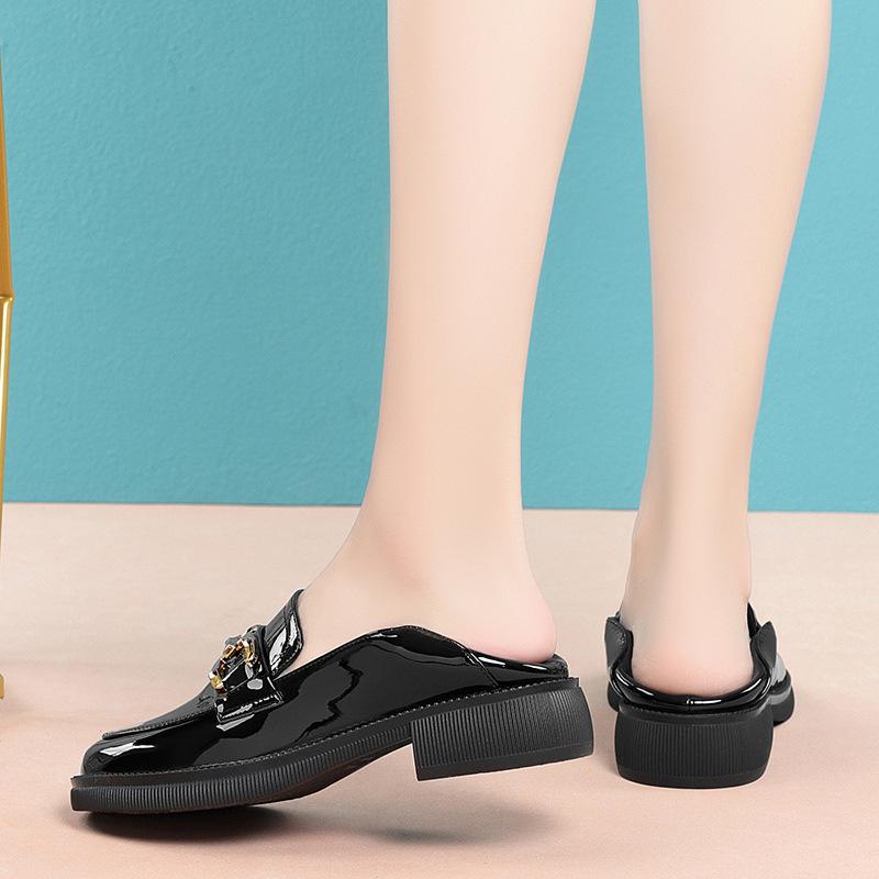 Лакированные туфли на каблуках для женщин с толстой подошвой, одинарные туфли в студенческом стиле, удобные ленивые мокасины с мягкой подошвой, черные кожаные туфли