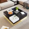 High-gloss Coffee Table 72x72x30 Cm, with LED Light Effect, Side Table with Removable Storage Box, for Living Room, Black + White