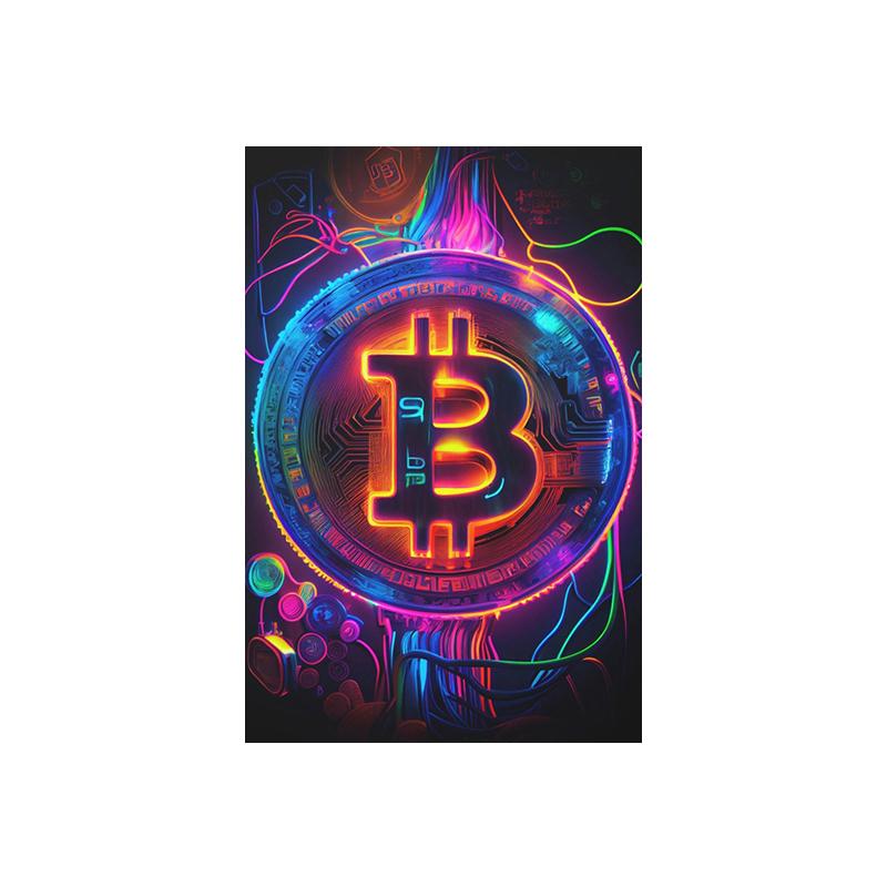Абстрактная биткойн-стрит граффити холст картина красочный неоновый эффект биткойн-плакат с принтом вдохновляющий настенный художественный декор комнаты