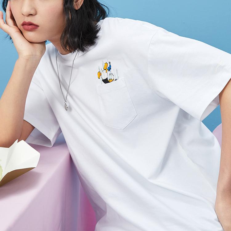 Li-Ning Женская футболка большого размера с мультяшным принтом X Disney Crossover Sports Fashion Series, белая AHSR540-1