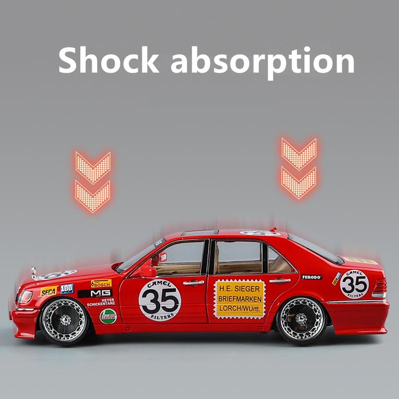 1/24 Benz W140 S320 SEL Red Pig Alloy Wide Body Sports Car Model Diecast Metal Modified Raing Car Model Sound and Light Kids Toy Gift