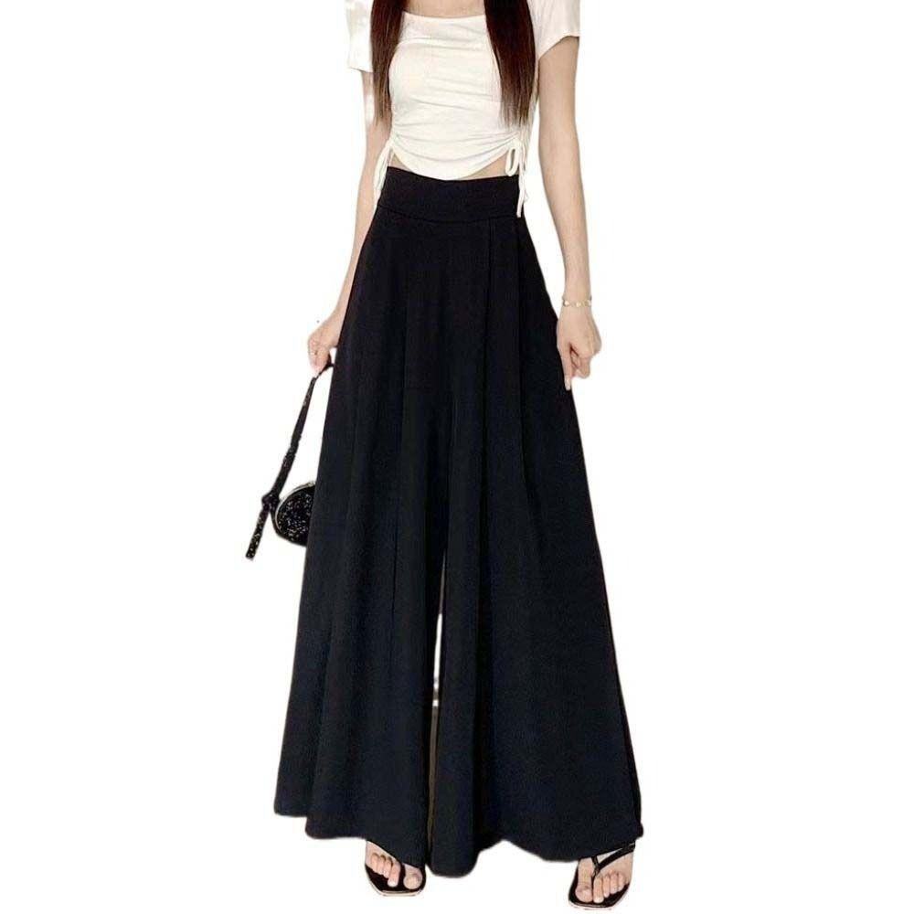 Большие широкие брюки с высокой талией, плиссированные брюки-кюлоты, простые женские шаровары, женские