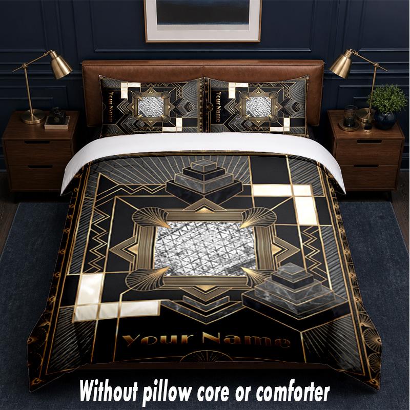 Art Deco Theme Custom Text Or Name 3Pcs Bedding Set,1 Flat Sheet & 2 Pillowcases Personalized Home Bedding