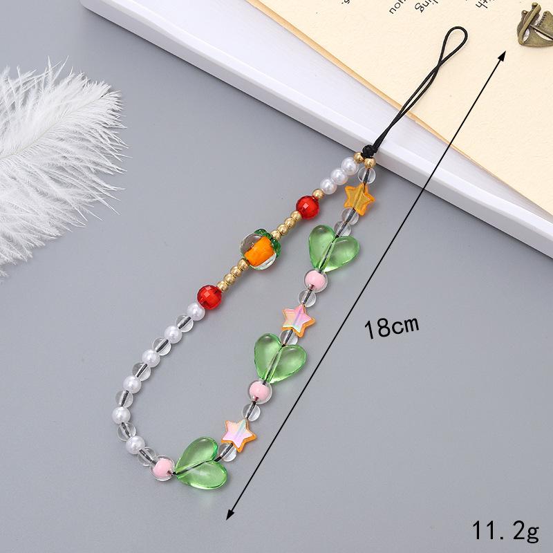 Korean Love Heart Beaded Phone Chain & Keychain Set for Women