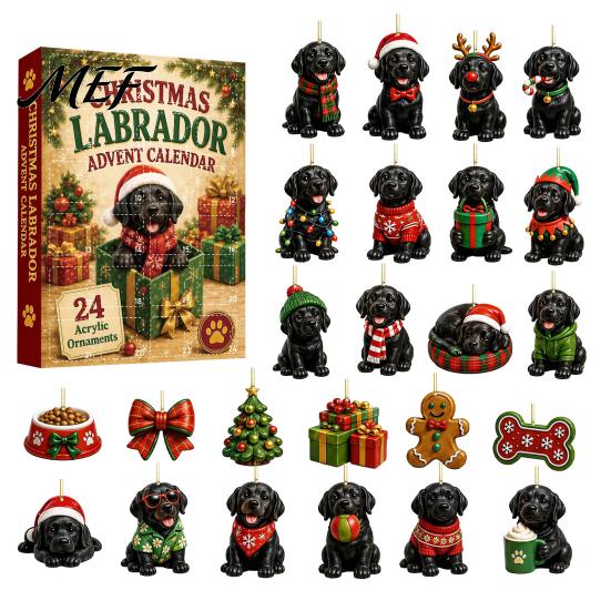 Cute Pet Hanging Pendants 2026 Dog Christmas Advent Calendar, 24-Day Ornaments Countdown Calendar with 24 Pcs 2D Acrylic Figures for Lovers,