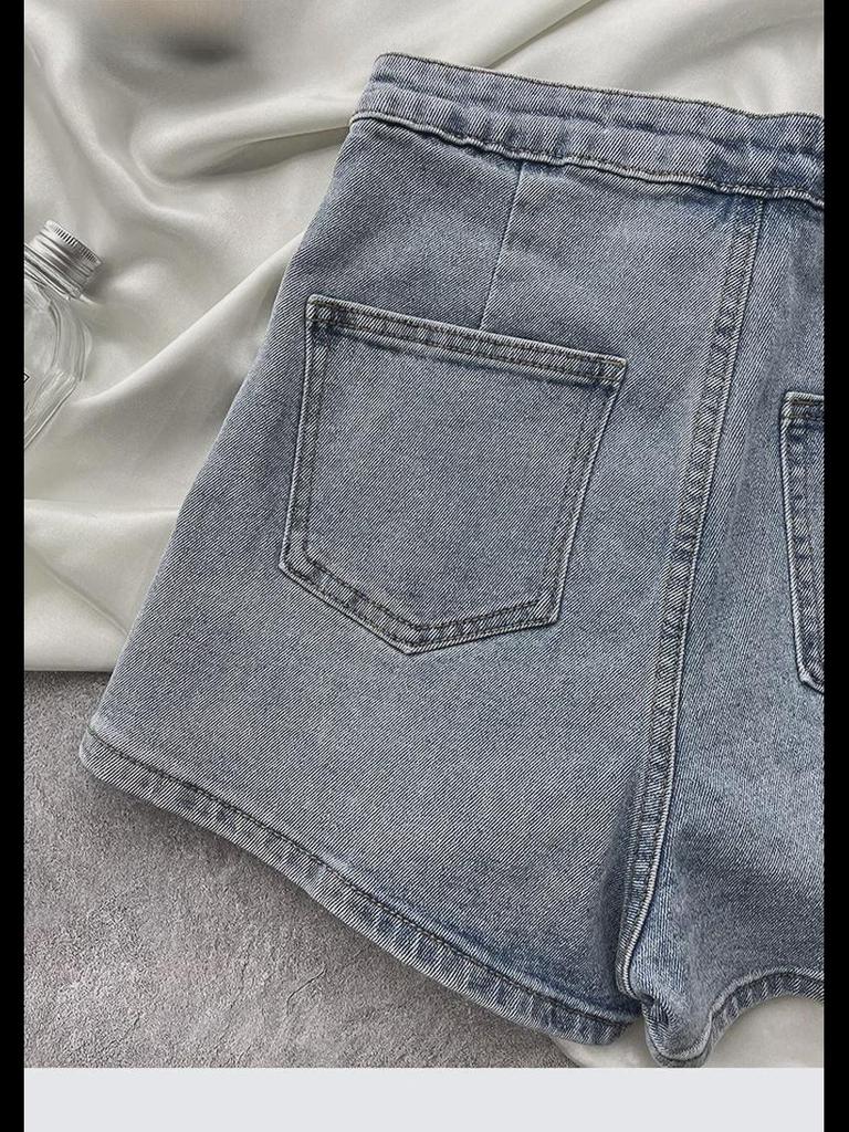 Женские джинсовые шорты с высокой талией - Лето 2022 года, тонкий стиль, эластичные облегающие шорты А-силуэта