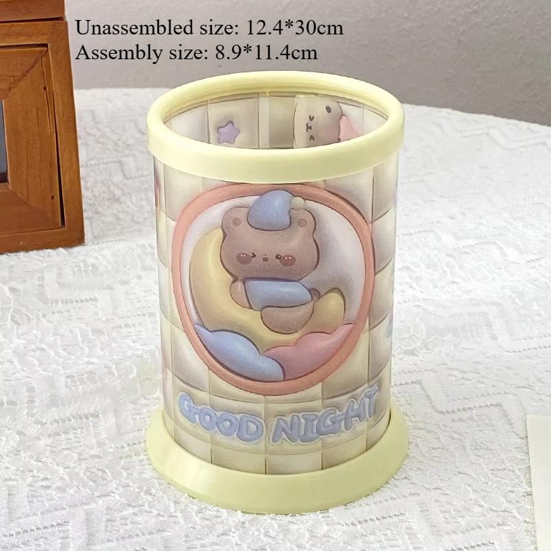 1 шт., симпатичный визуальный 3D-мультяшный узор, пластиковый держатель для ручек, настольный органайзер для косметики для девочек, студенческий офисный ящик для хранения