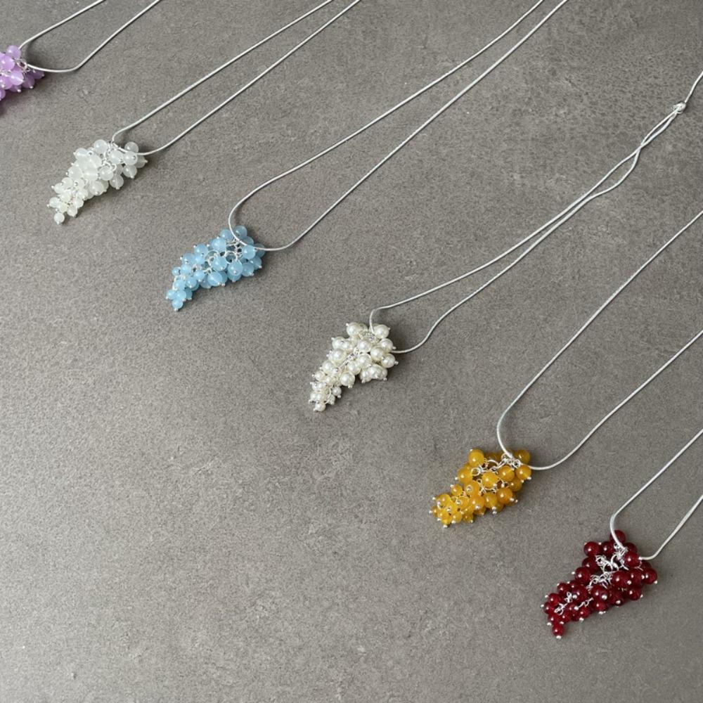 Silver Grapes Pendant Necklace Jewelry Pearl Grape Sweater Chain Grape Cluster Necklace Summer