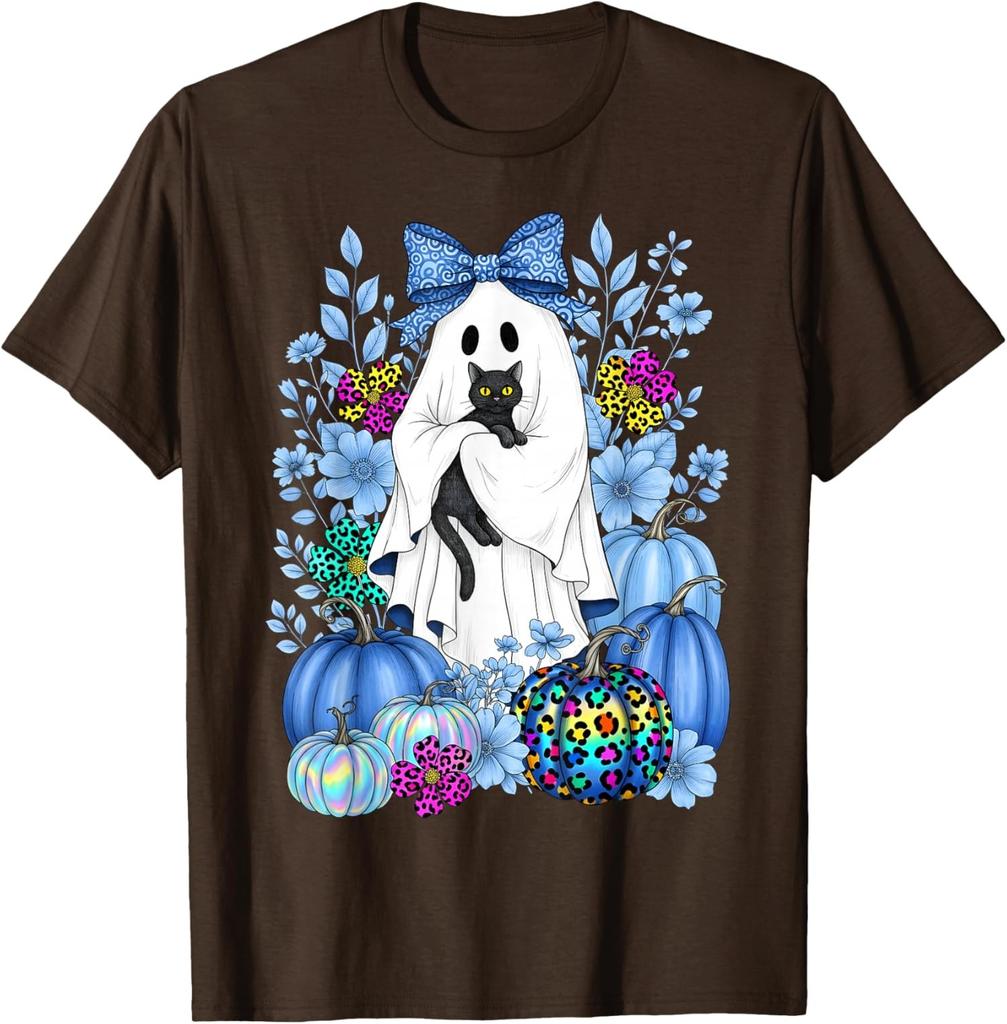 T-shirt unisexe vintage Halloween Ghost Holding Black Cat Design