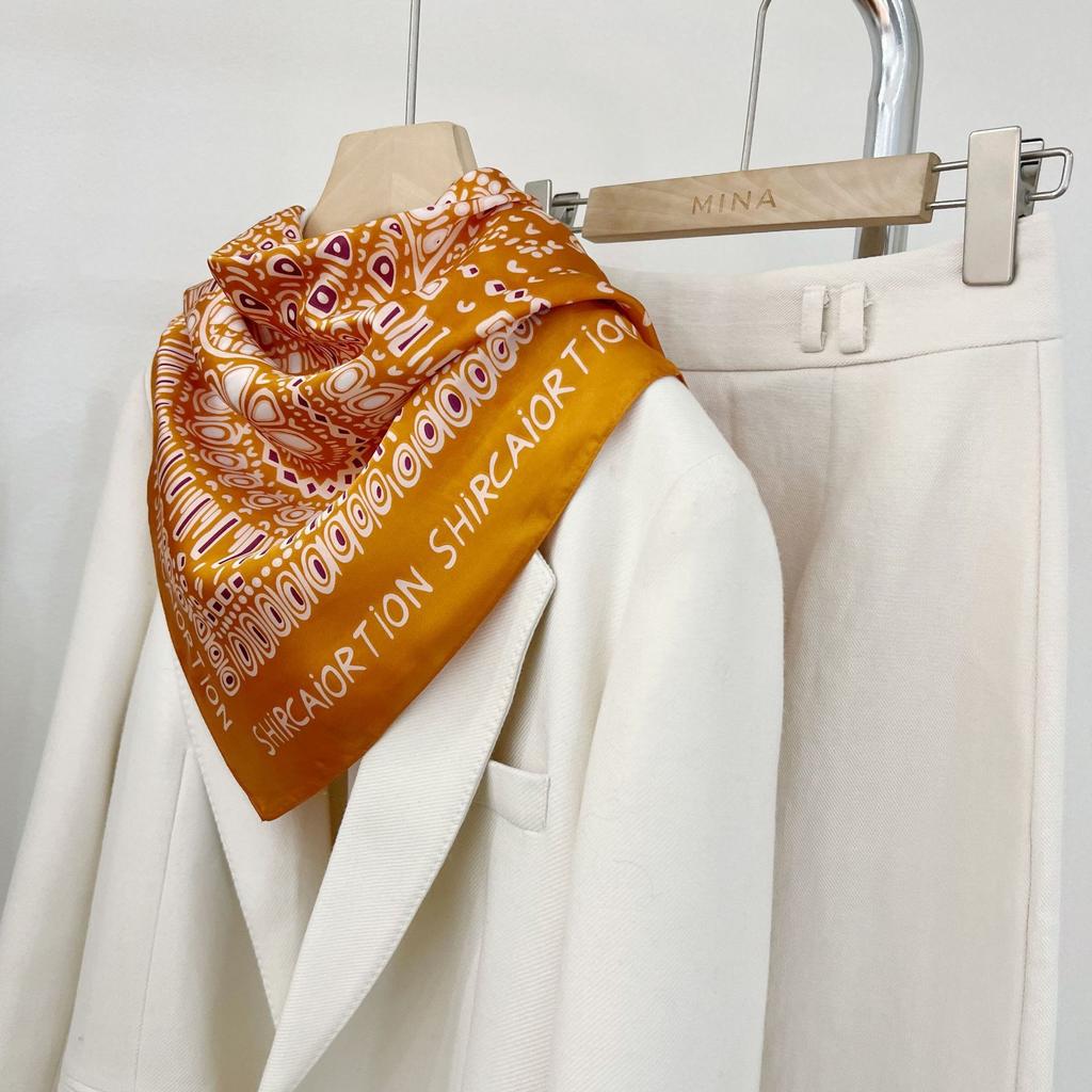 Small Square Scarf Letter Printed Silk Scarf Women's High Definition Thin Hair Tie Bags Tie Bags Commuting Career Accessories Neckerchiefs