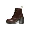 Dr. Martens Leather Round Toe Lace-Up Chunky Heeled Ankle Boots Women Boots Dark-Brown 31758201