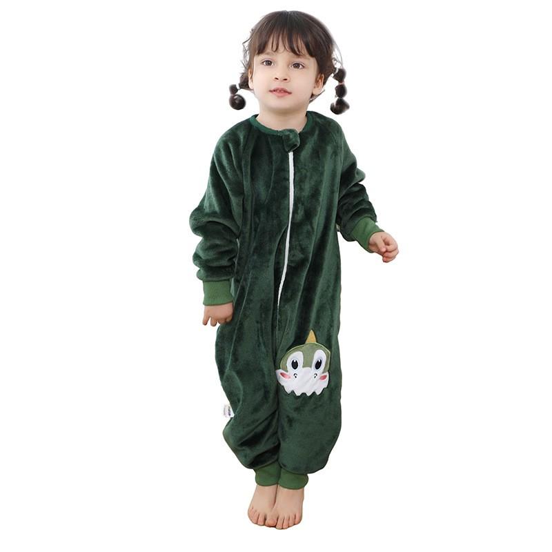 Flannel Baby Romper With Cartoon Print Long Sleeve Footless Sleepwear Toddlers 1-3 Years A-Class Safety