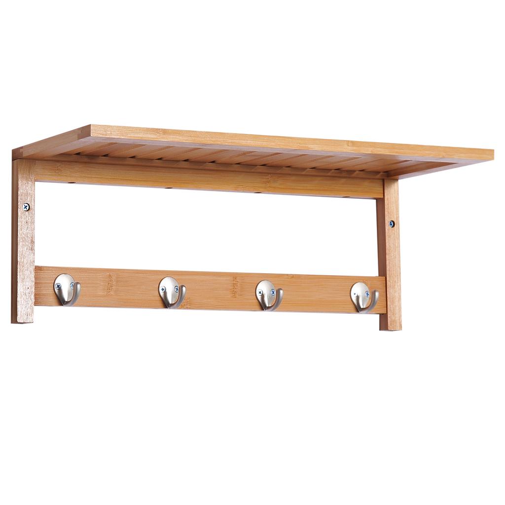 Wall Coat Rack Coat Rack with Hooks Wall-Mounted Space-Saving 5 kg Load Capacity, 50 x 16 x 17.5 cm Natural Wood