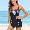 Women's Neck Hanging Swimsuit with Symmetrical Dot Print Bikini Short Tank Top Swimsuit