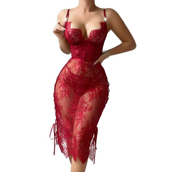 Сексуальное кружевное платье-бэбидолл для женщин, прозрачная сетчатая сорочка, одежда для сна с боковым разрезом, V-образным вырезом, ночная сорочка для медового месяца, годовщин
