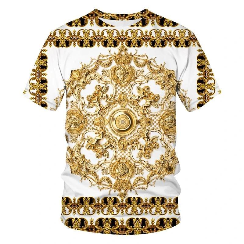 Men's Baroque Style Animal & Ornament Print Short Sleeve T-shirts Summer Round Neck Fashionable Casual Men's T-shirts