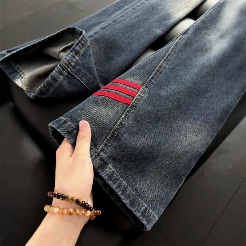 Mens Flared Jeans High Street Vibe Streetwear Contrast Color Straight Leg Denim Pants