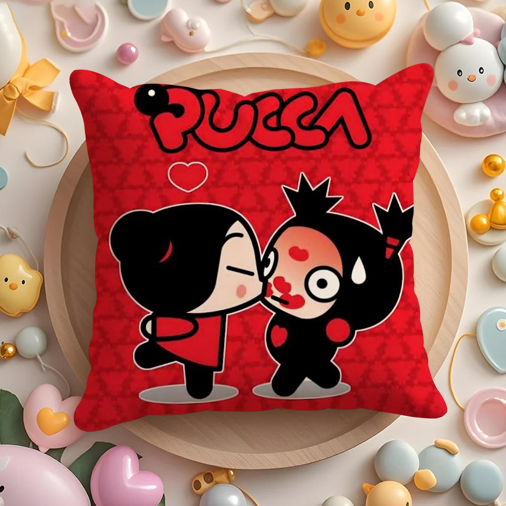 Кавайная Наволочка для Подушки с Аниме P-Pucca Плюшевая Ткань Мягкая Двусторонняя Печать Чехол для Подушки на Диван Стойкая к Выцветанию Домашний Декор Подарок