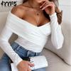 Women's Fashion Casual Fall Winter Solid Color Print Long Sleeve One Shoulder Blouses & Shirts