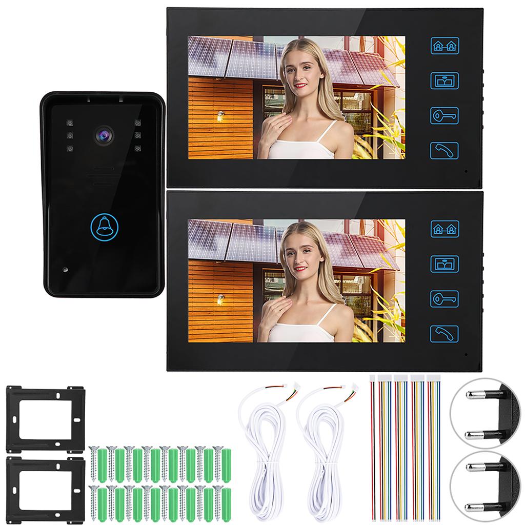 7in Video Intercom 2 Monitors Touch Doorphone Night Vision Access Doorbell System