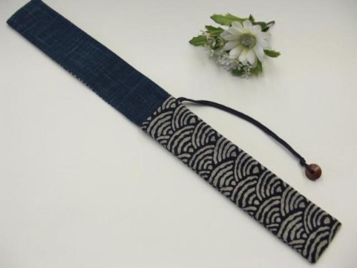 Handmade Workshop FUJITA Folding Fan Case with Seigaiha Pattern In Navy Also Great As a Chopstick Folding Fan Folding Fan Chopstick Japanese Japanese